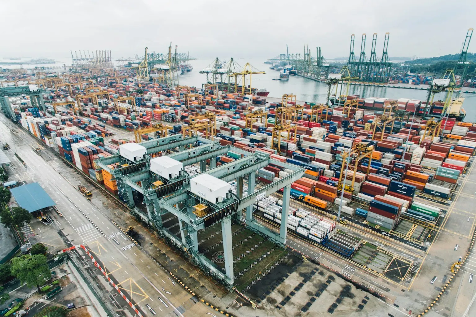Shipping containers stacked at a freight port