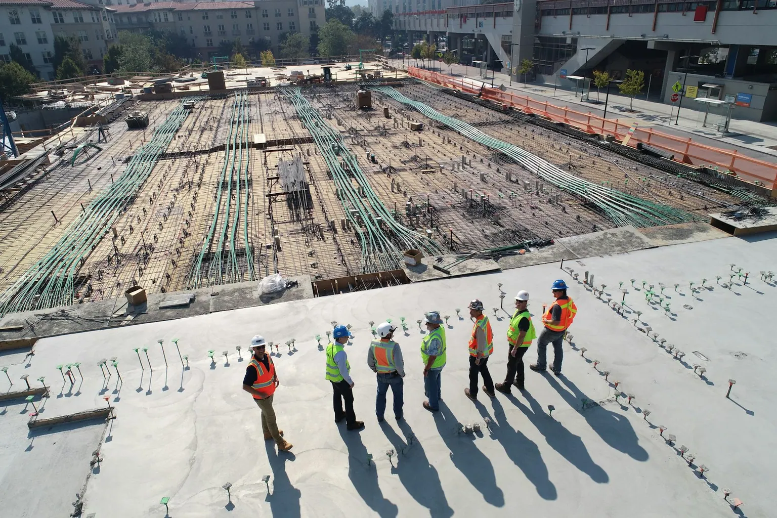 Construction crew on a large building site